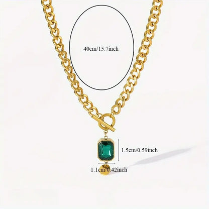 Chunky Chain Esmeralda Pendant Colar | Ouro