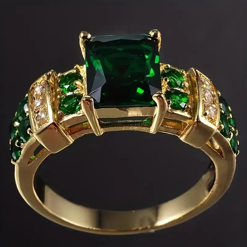 Ouro Esmeralda Geometric Anel