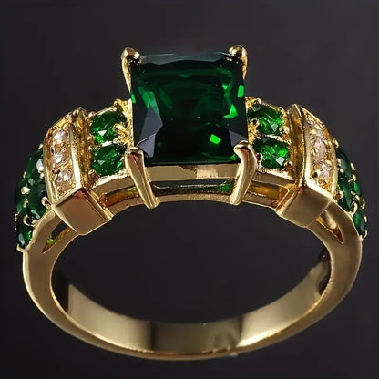 Ouro Esmeralda Geometric Anel