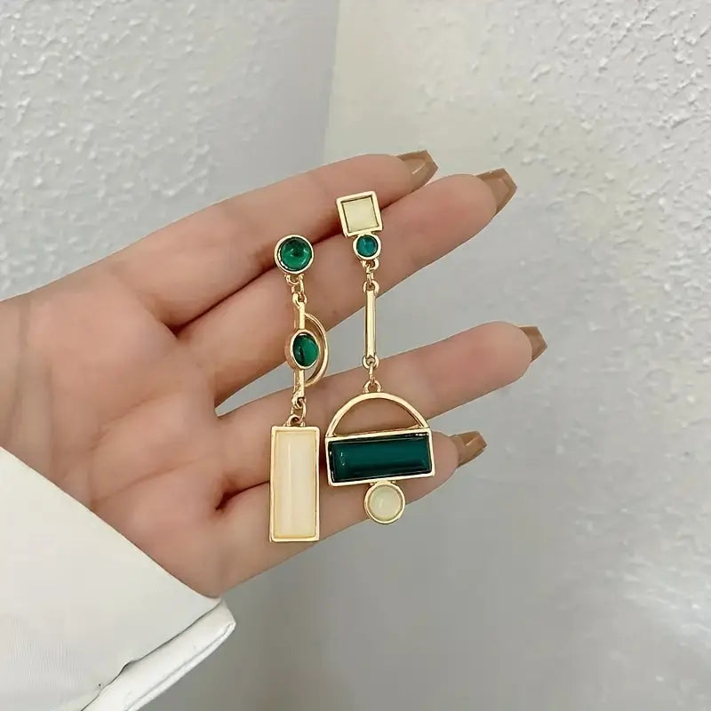 Ouro Esmeralda Geometric Brincos Pendentes