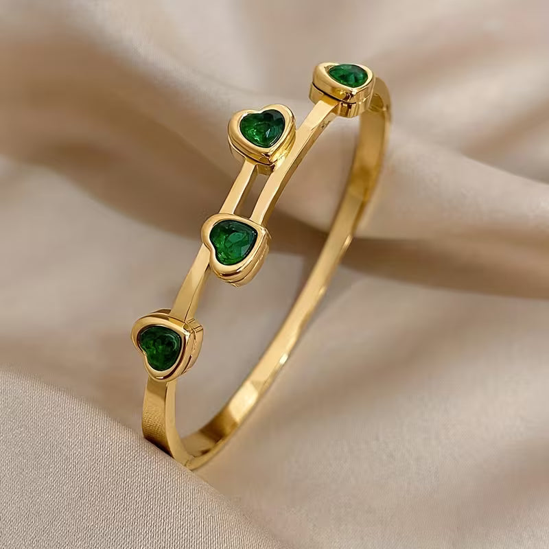 Verde Corações Pulseira | Ouro