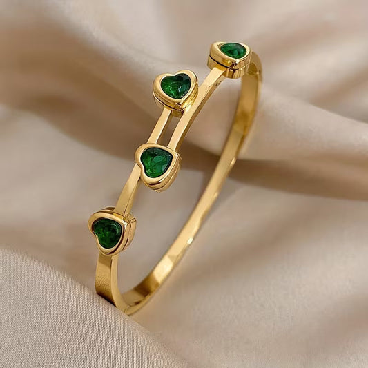 Verde Corações Pulseira | Ouro