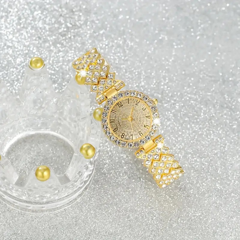 Luxe Radiance Ouro Watch & Conjunto de Pulseiras | Ouro