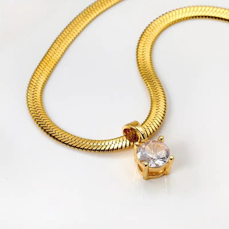 Elegant Rhinestone Pendant Colar | Ouro