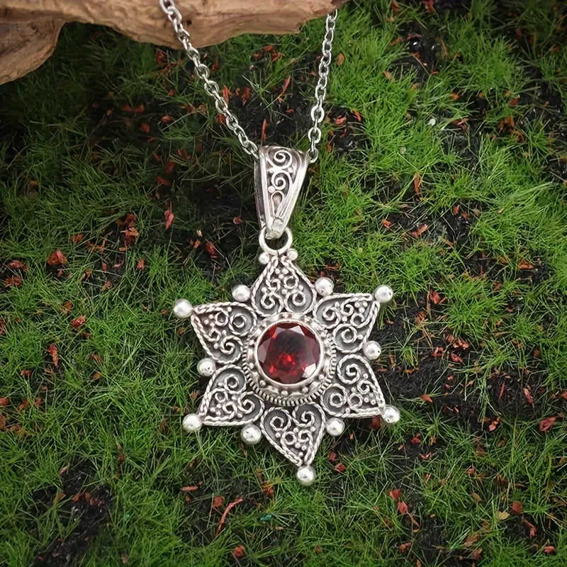 Prata Rubi Star Pendant Colar