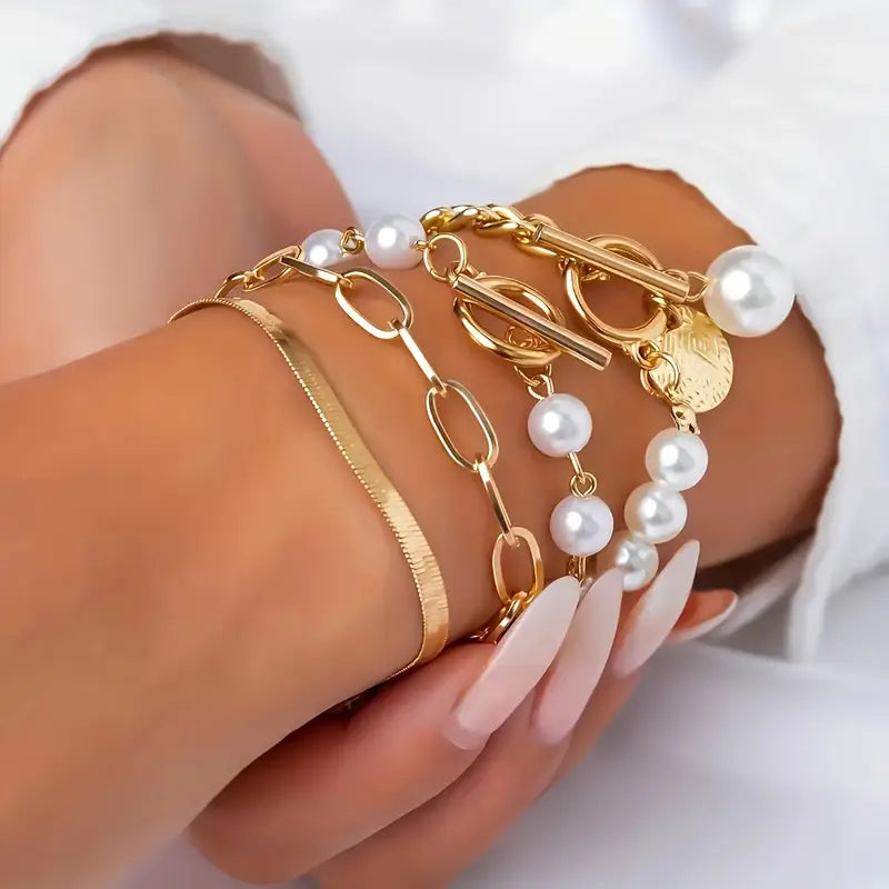 Premium Layered Pulseira de Pérolas Conjunto