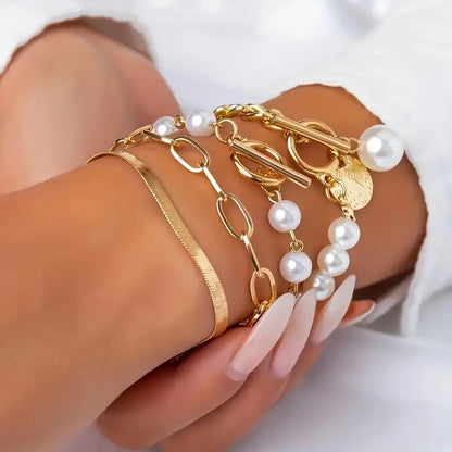 Premium Layered Pulseira de Pérolas Conjunto