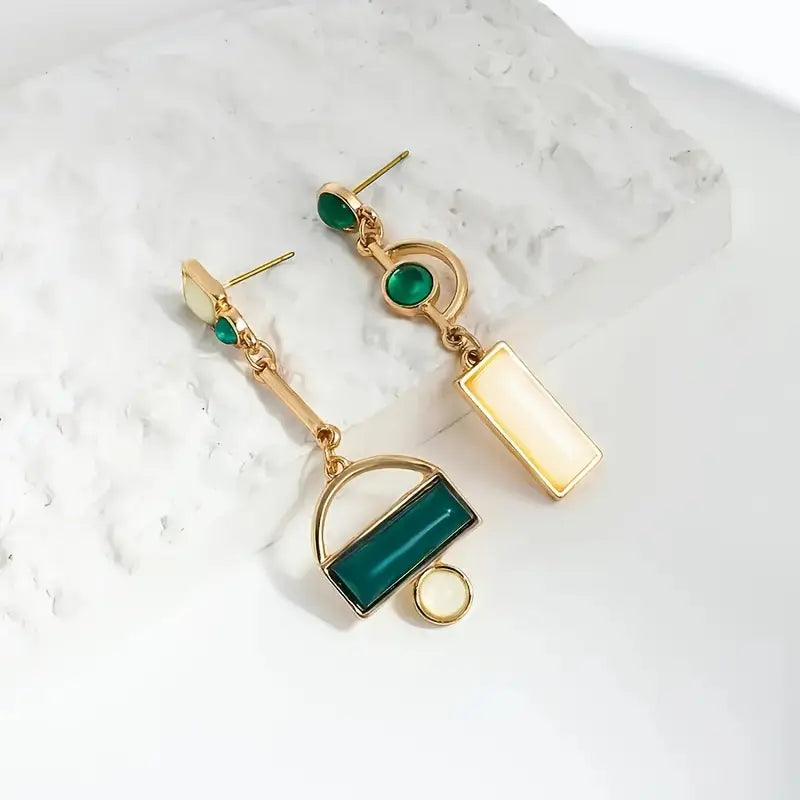 Ouro Esmeralda Geometric Brincos Pendentes