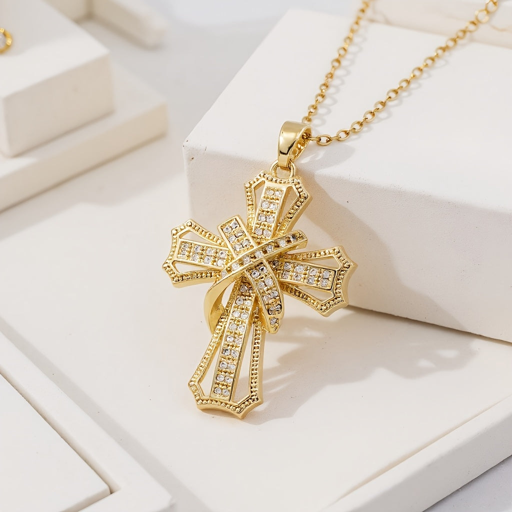 Radiant Cross Pendant Colar | Ouro