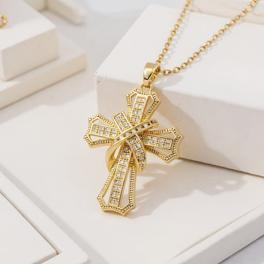 Radiant Cross Pendant Colar | Ouro