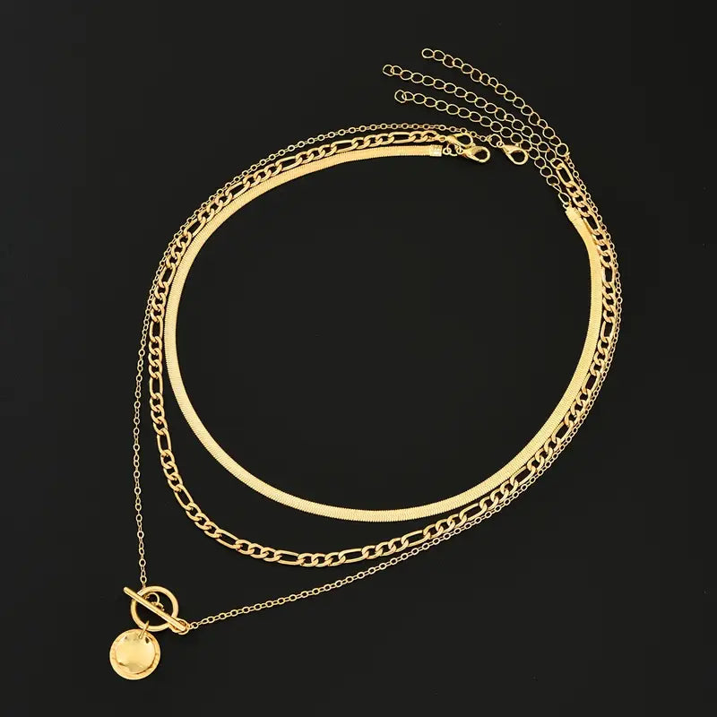 Savira Textured Coin Layered Colar | Ouro