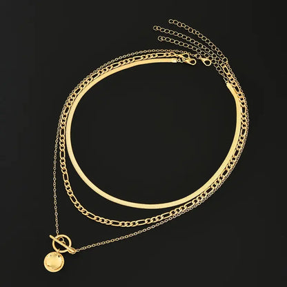 Savira Textured Coin Layered Colar | Ouro