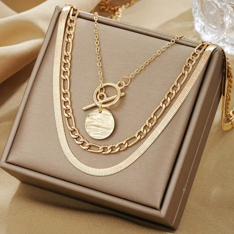 Savira Textured Coin Layered Colar | Ouro