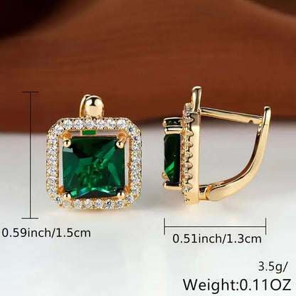 Golden Green Square Zirconia Brincos | Ouro