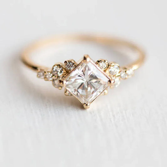 Ouro Square Solitaire Anel