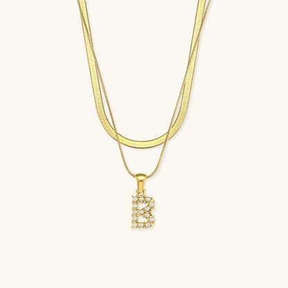 Fiona Layered Ouro Initial Letter Colar