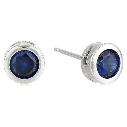 Safira Bezel Brincos de Pressão | Branco Ouro