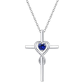 Safira Coração Pedra Cross Colar | Branco Ouro