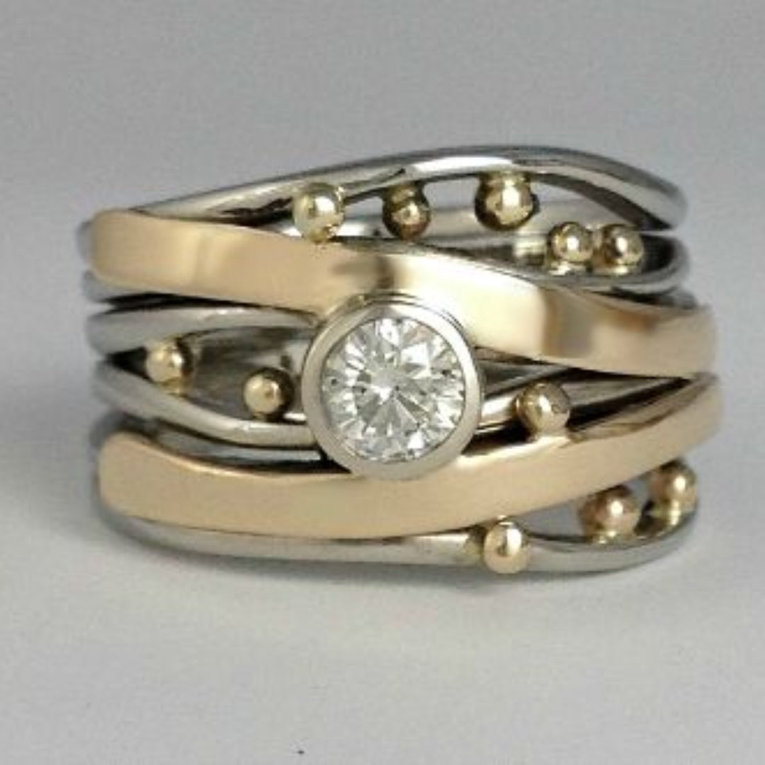 Prata and Ouro Bezel Wrap Anel