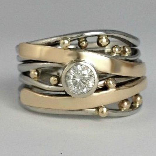 Prata and Ouro Bezel Wrap Anel