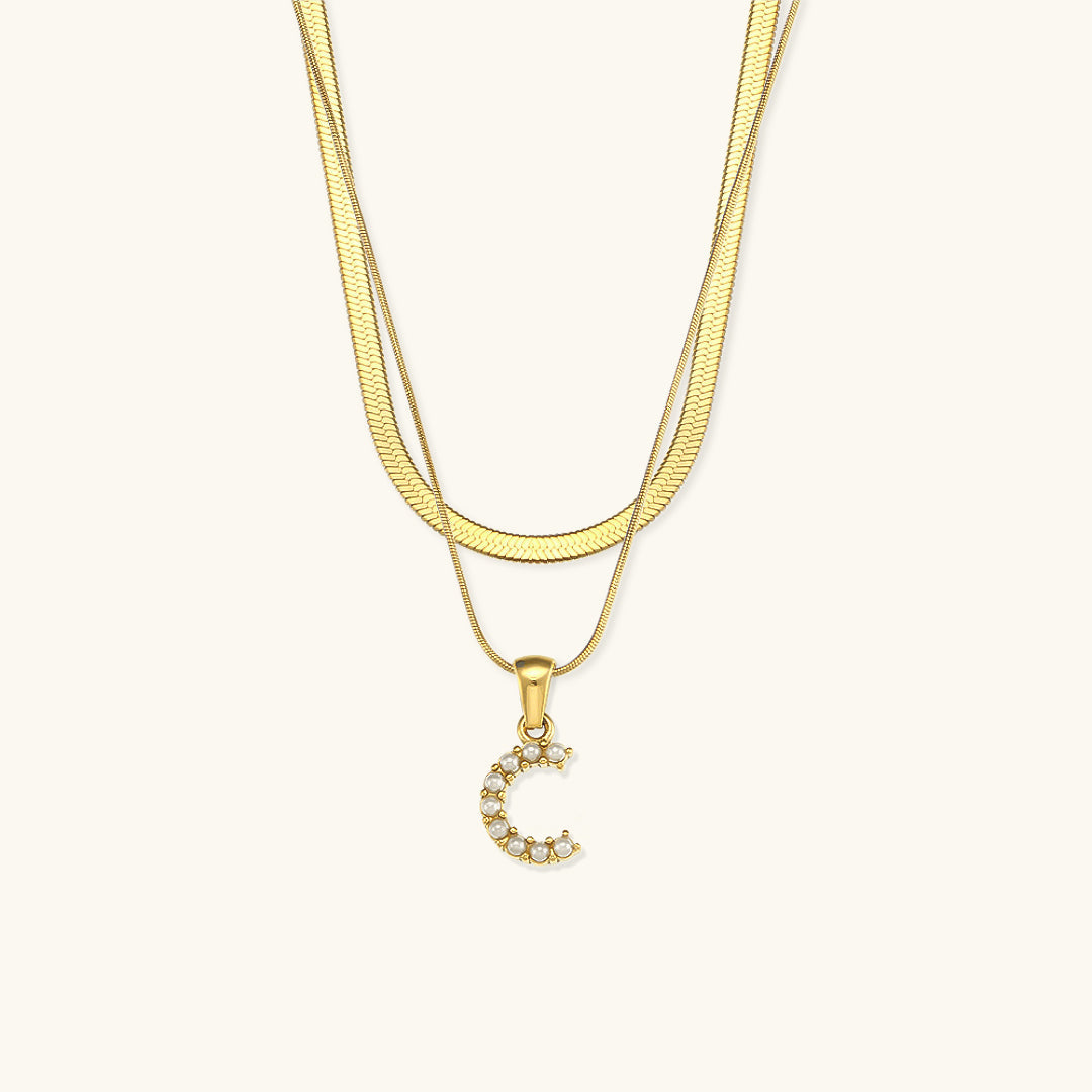 Fiona Layered Ouro Initial Letter Colar