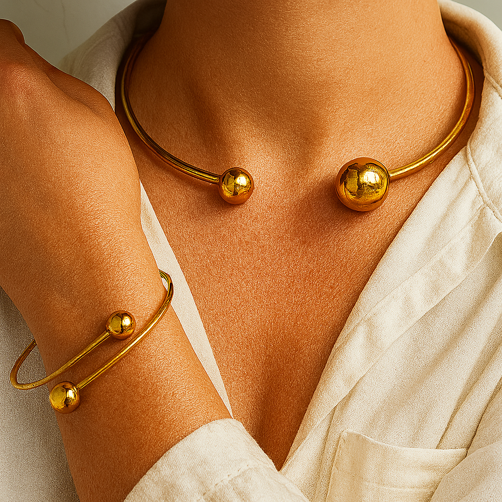 Minimalist Glow Collar & Cuff Conjunto de Pulseiras | Ouro