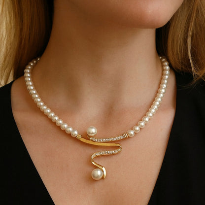 Elegant Natural Colar de Pérolas Conjunto
