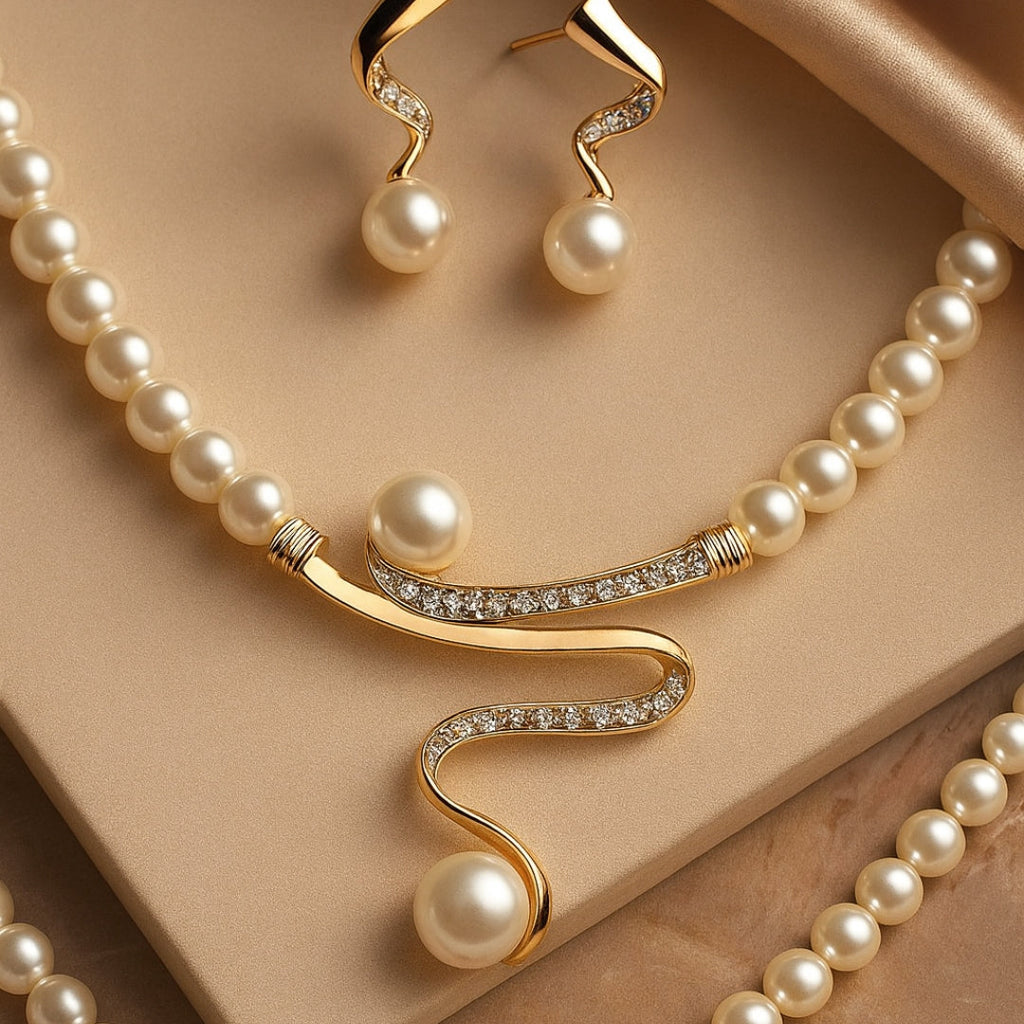 Elegant Natural Colar de Pérolas Conjunto