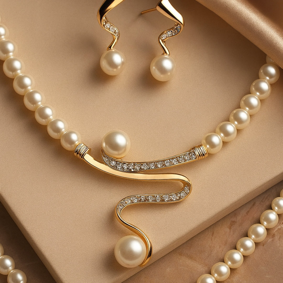 Elegant Natural Colar de Pérolas Conjunto
