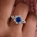 Cristal Safira Flower Anel | Branco Ouro