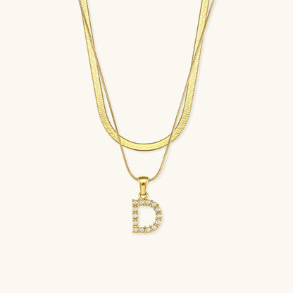 Fiona Layered Ouro Initial Letter Colar
