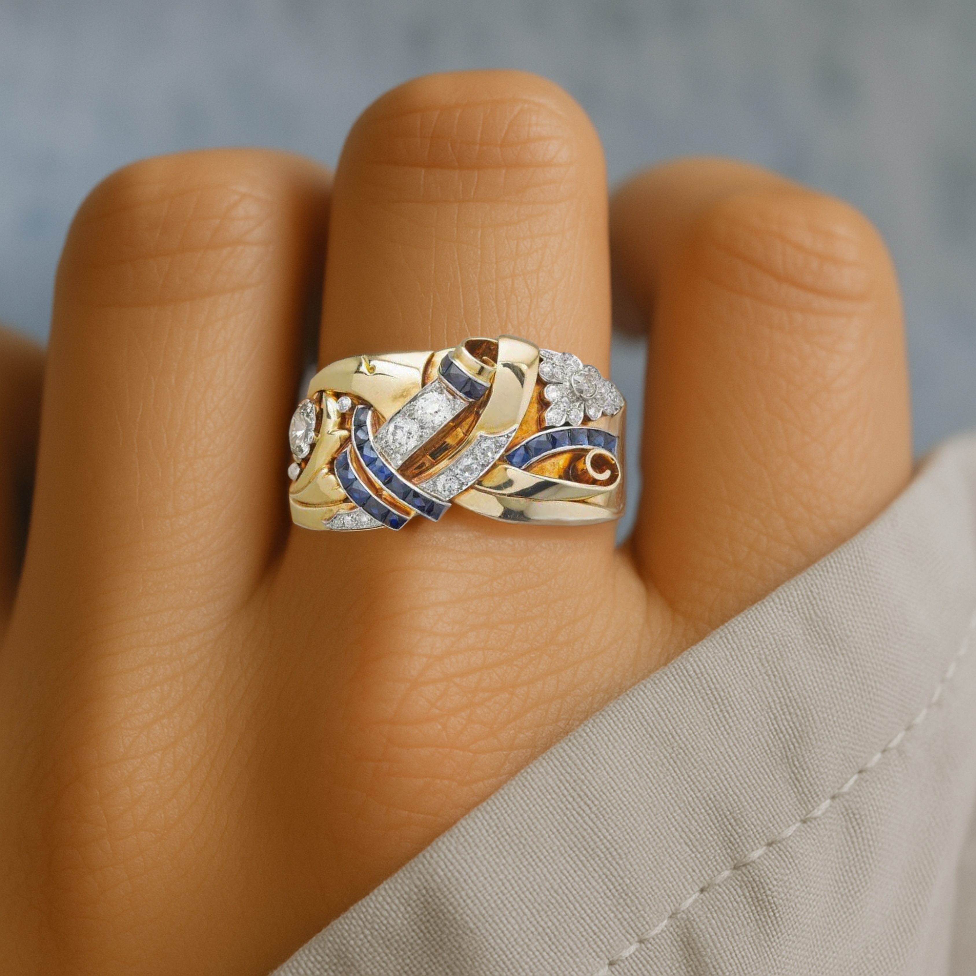 Ouro Vintage Zirconia Anel