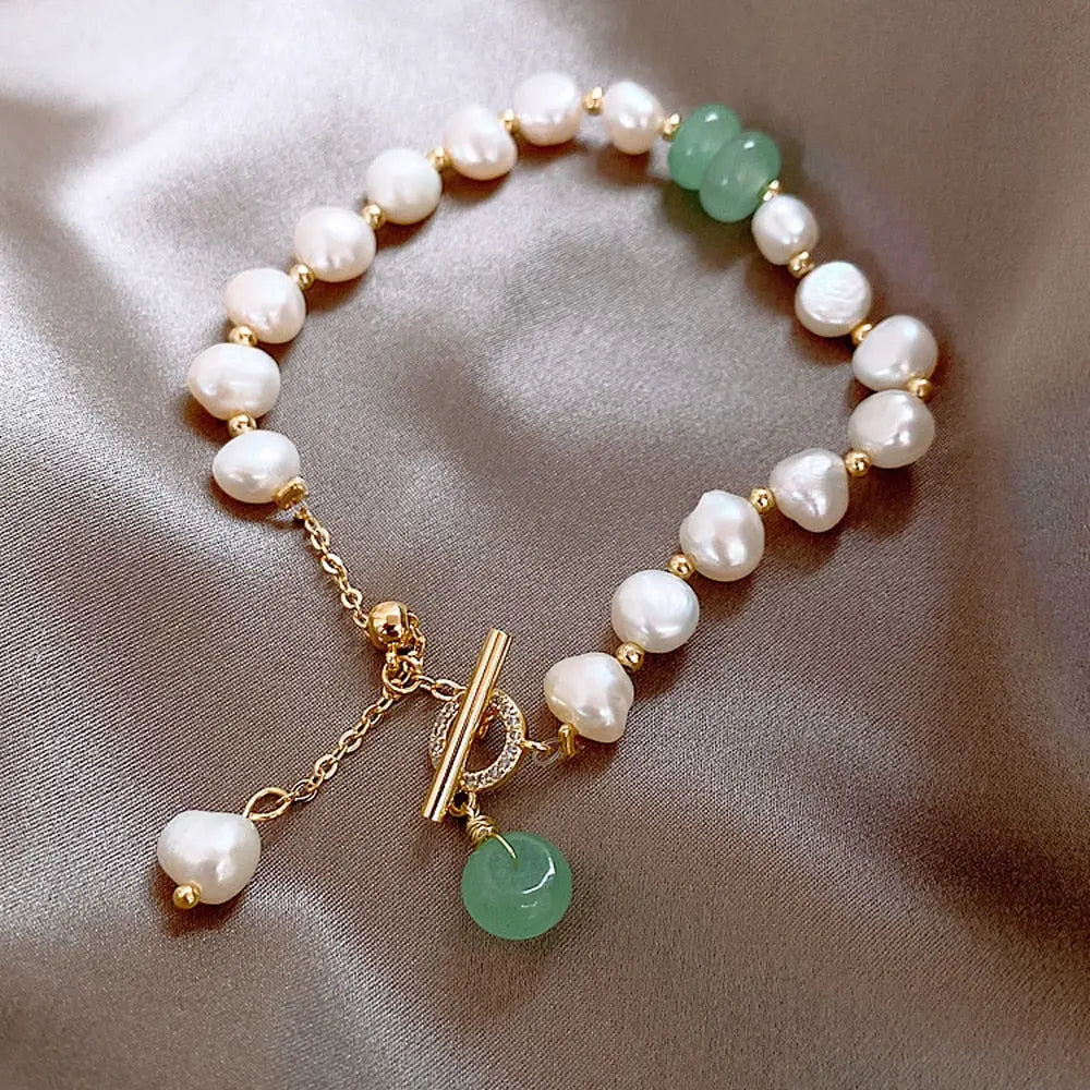 Freshwater Pérola & Jade Pulseira
