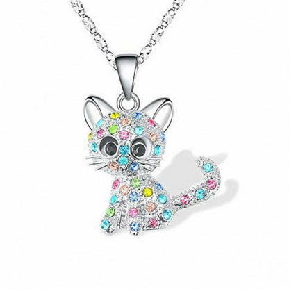 Prata Baby Kittens and Coloured Zirconia Colar