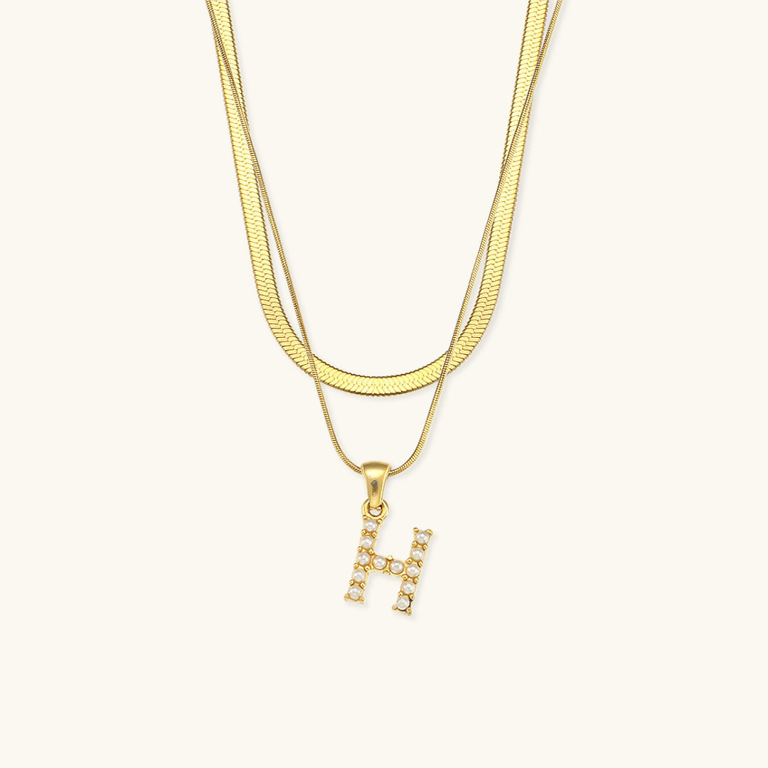 Fiona Layered Ouro Initial Letter Colar