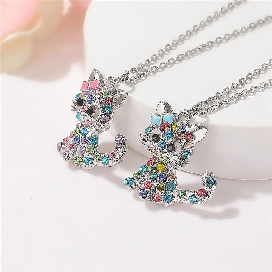 Prata Baby Kittens and Coloured Zirconia Colar