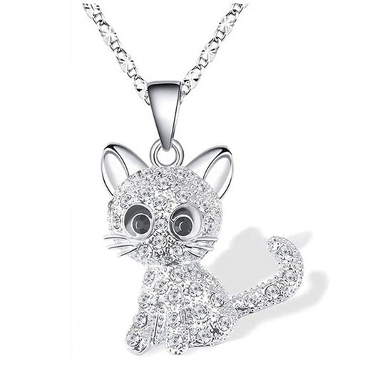 Prata Baby Kittens and Coloured Zirconia Colar