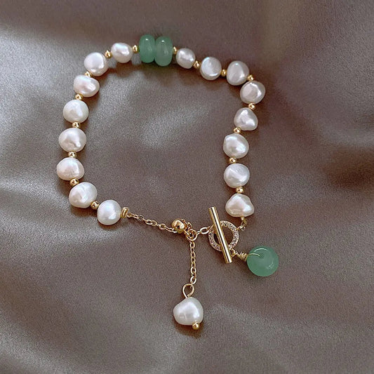 Freshwater Pérola & Jade Pulseira