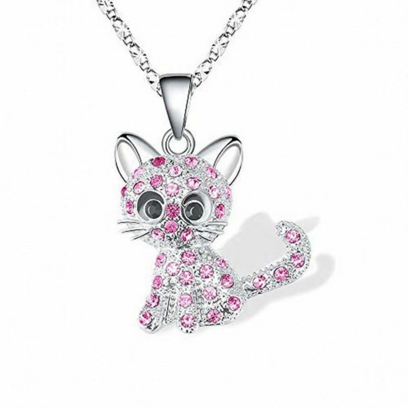 Prata Baby Kittens and Coloured Zirconia Colar