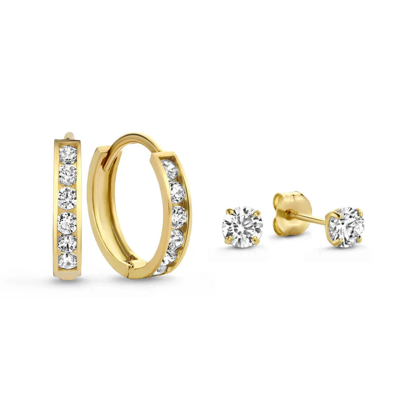 Dara Brillane Pedra Brincos Conjunto | Ouro