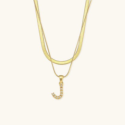 Fiona Layered Ouro Initial Letter Colar