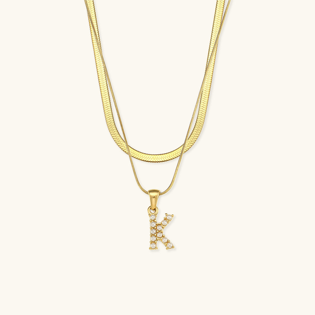 Fiona Layered Ouro Initial Letter Colar