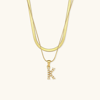 Fiona Layered Ouro Initial Letter Colar