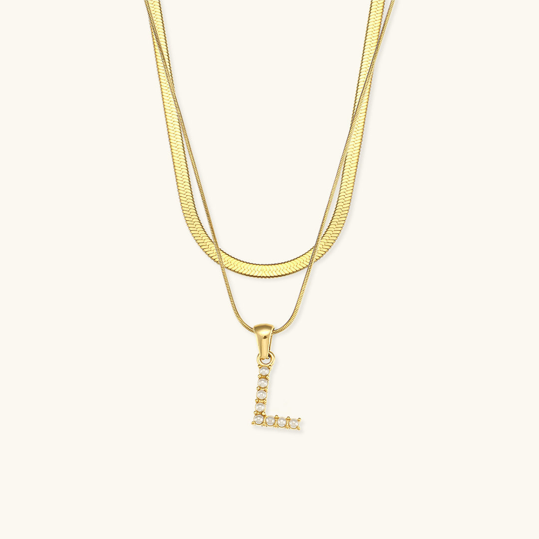 Fiona Layered Ouro Initial Letter Colar
