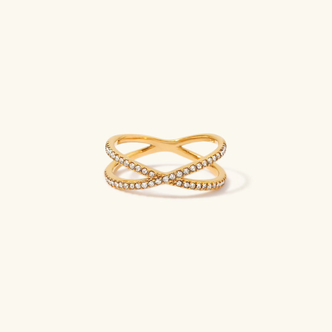 Nia Ouro Diamante Cross Anel