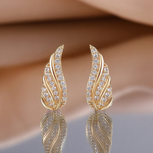 Modern Leaf Pave Brincos | Ouro