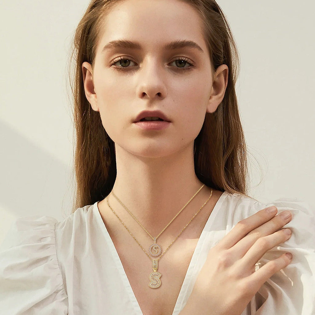 Pave letter initial conjunto de colares | Ouro