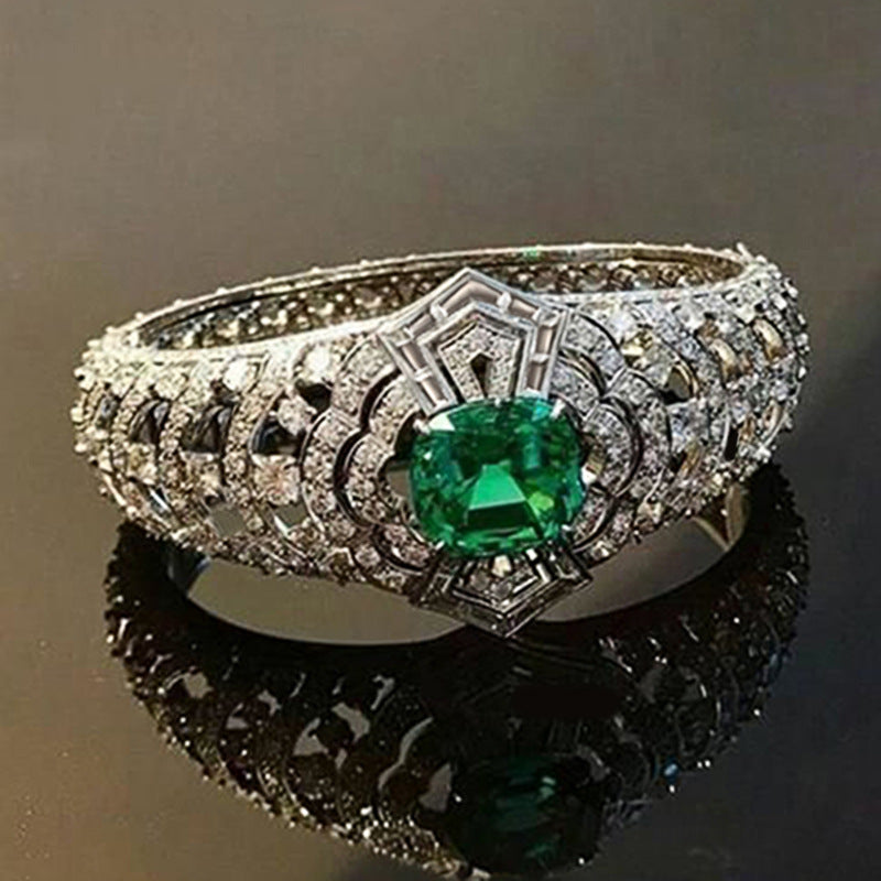Esmeralda Art Deco Anel | Branco Ouro