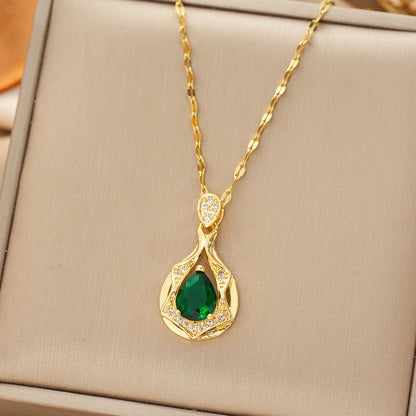 Ouro Esmeralda Teardrop Pendant Colar