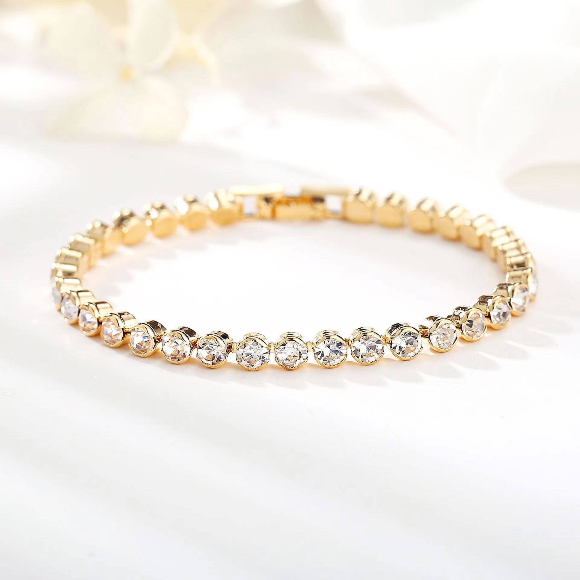 Round Cut Pulseira Tennis | Ouro